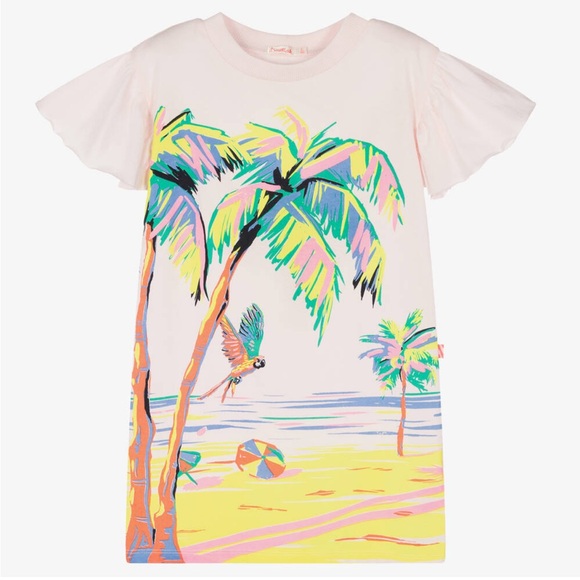 BILLIEBLUSHGIRLS PINK COTTON PALM TREE PRINT DRESS